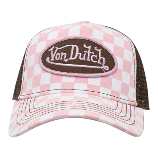 Von Dutch Trucker Cap - Pink White Checker