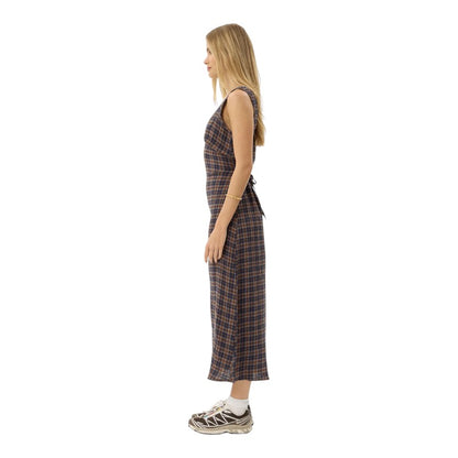 Afends Tully Seersucker Maxi Dress - Shev Indigo Check