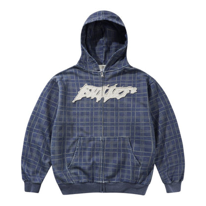 Butter Goods Amplify Zip Thru Hood - Washed Navy Plaid