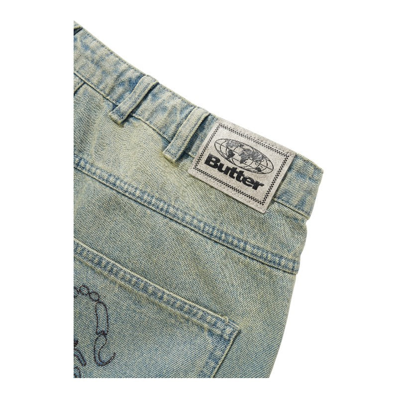 Butter Goods Scorpion Stich Denim Shorts - Tinted Light Blue